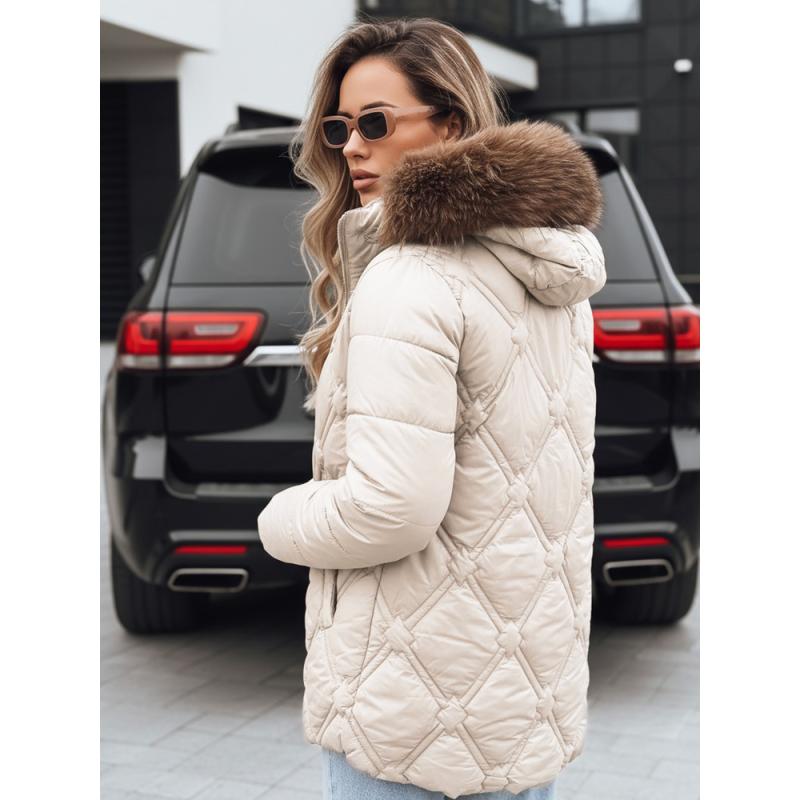 Dámská zimní bunda s kožešinou ecru