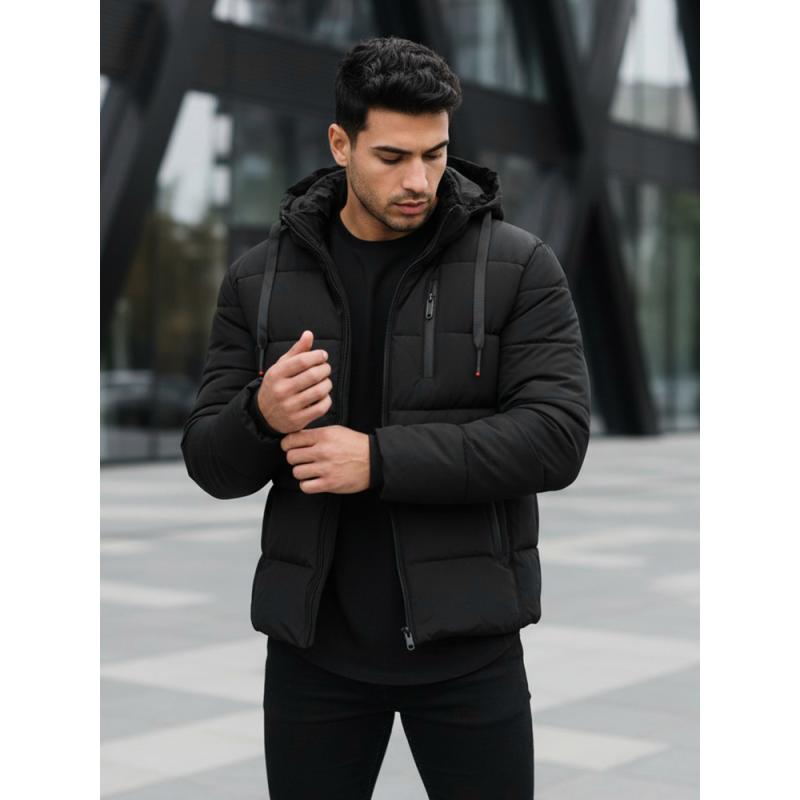 Pánská zimní prošívaná bunda s kapucí černá