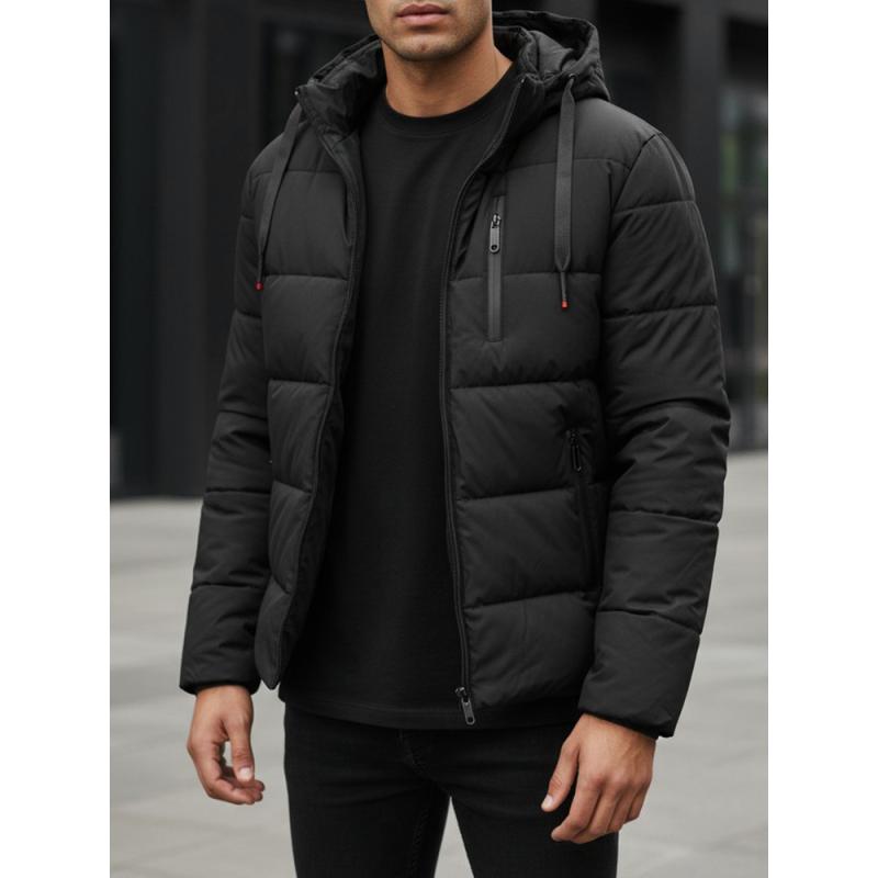 Pánská zimní prošívaná bunda s kapucí černá
