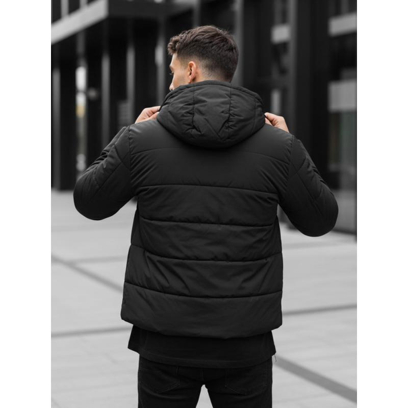 Pánská zimní prošívaná bunda s kapucí černá