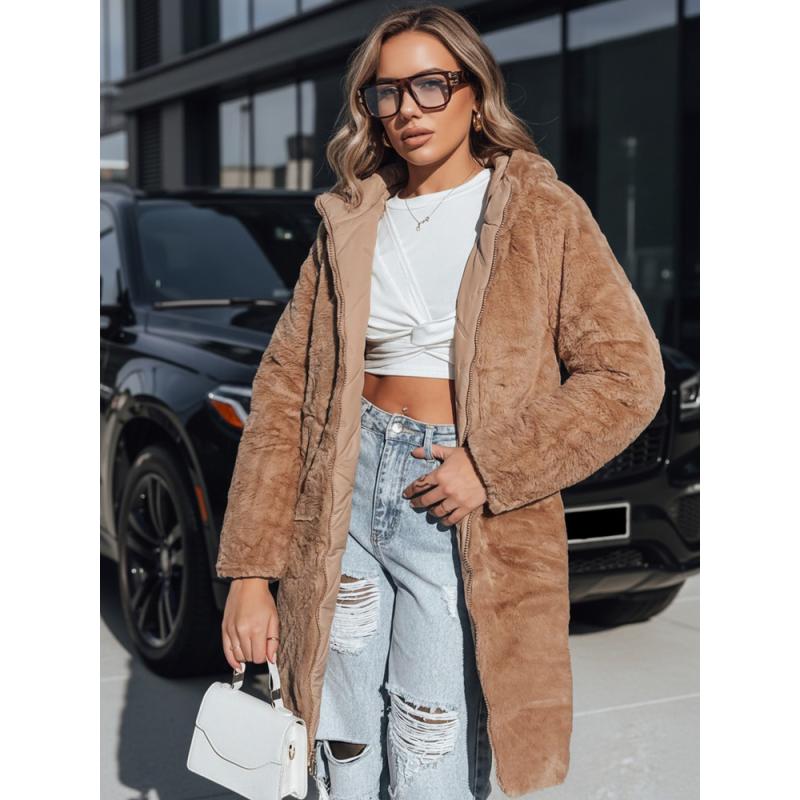 Dámská dlouhá prošívaná bunda, tmavě béžová