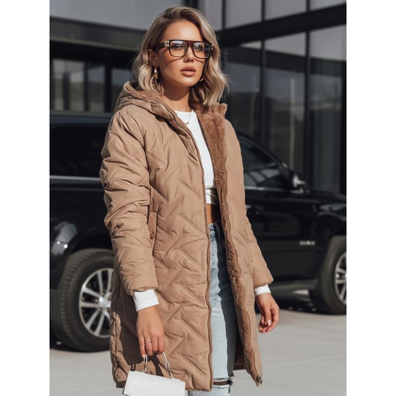 Dámská dlouhá prošívaná bunda, tmavě béžová