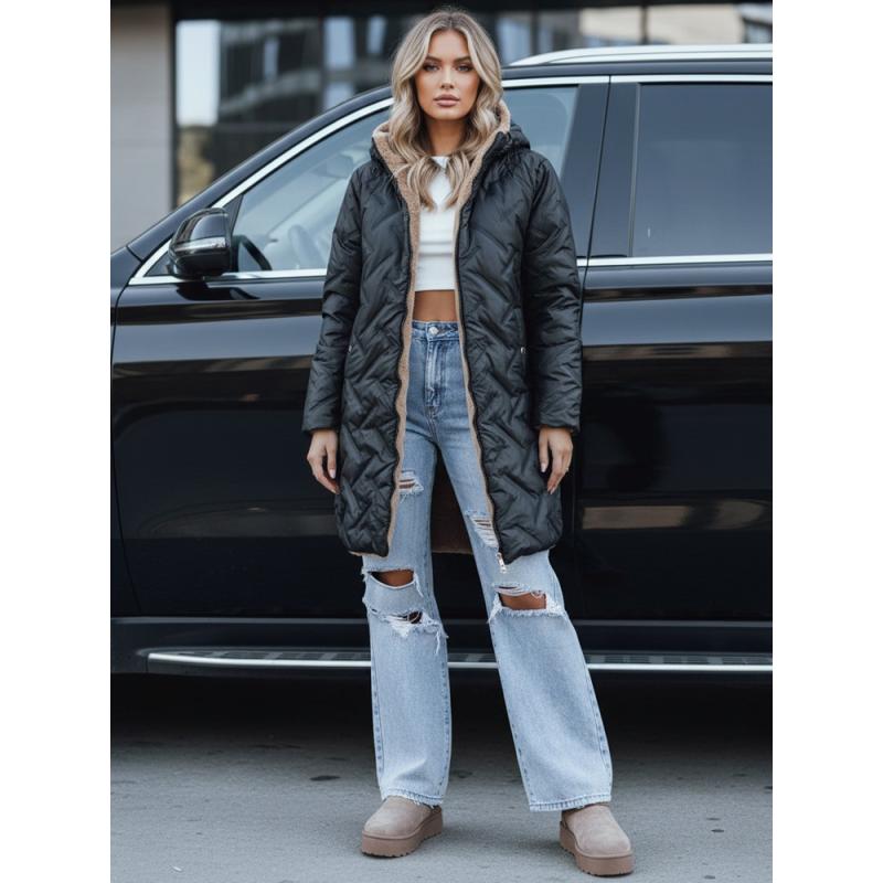 Dámská dlouhá prošívaná bunda, černá