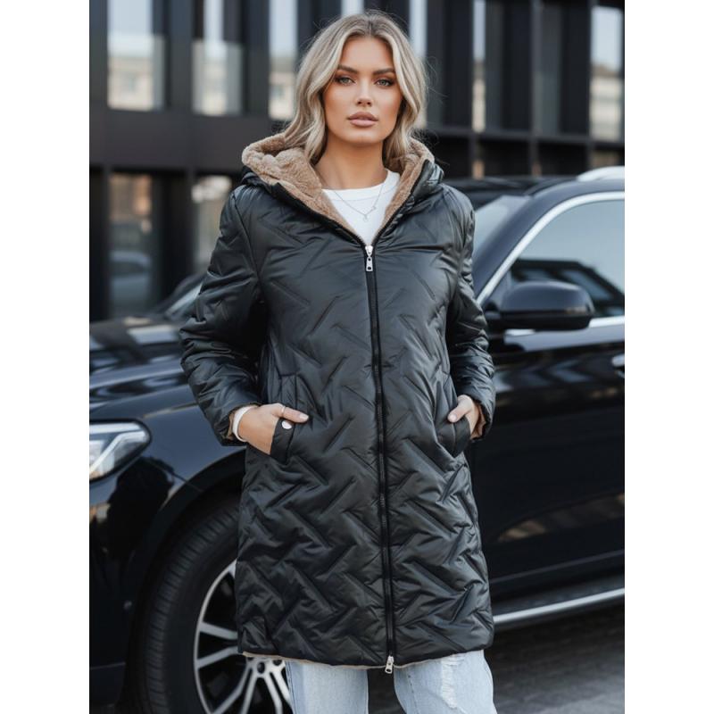 Dámská dlouhá prošívaná bunda, černá