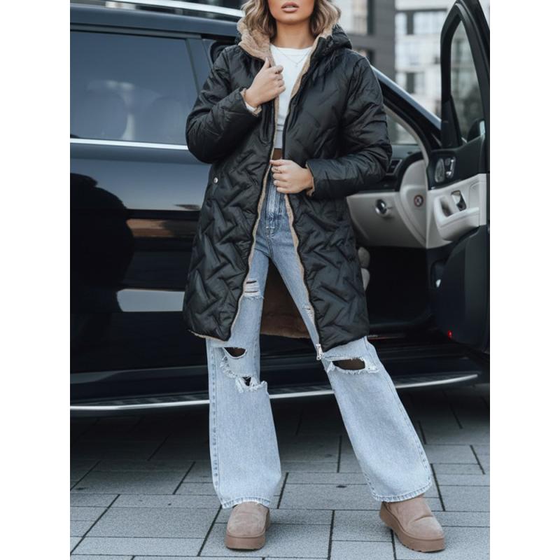 Dámská dlouhá prošívaná bunda, černá