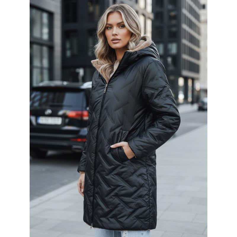 Dámská dlouhá prošívaná bunda, černá