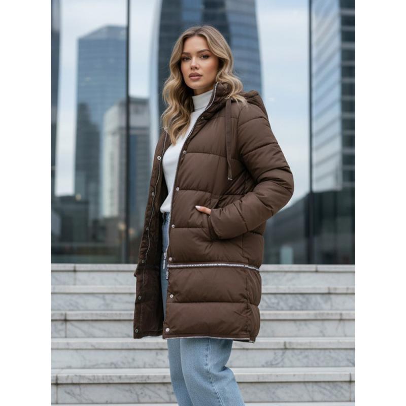 Dámská zimní bunda dlouhá hnědá