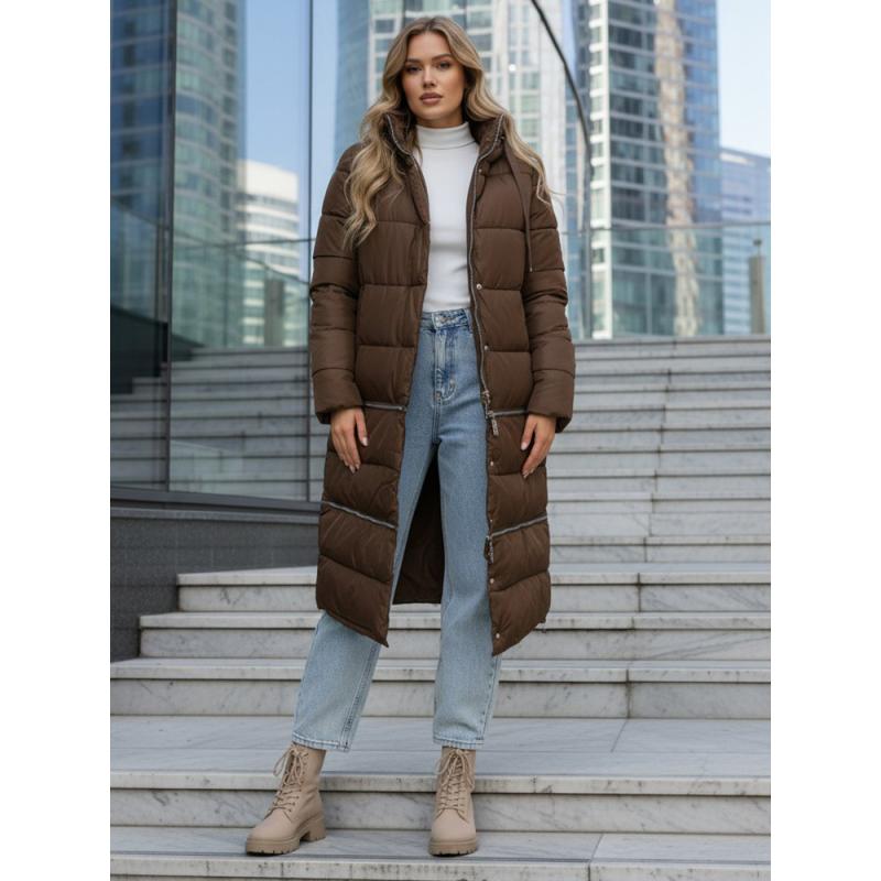 Dámská zimní bunda dlouhá hnědá