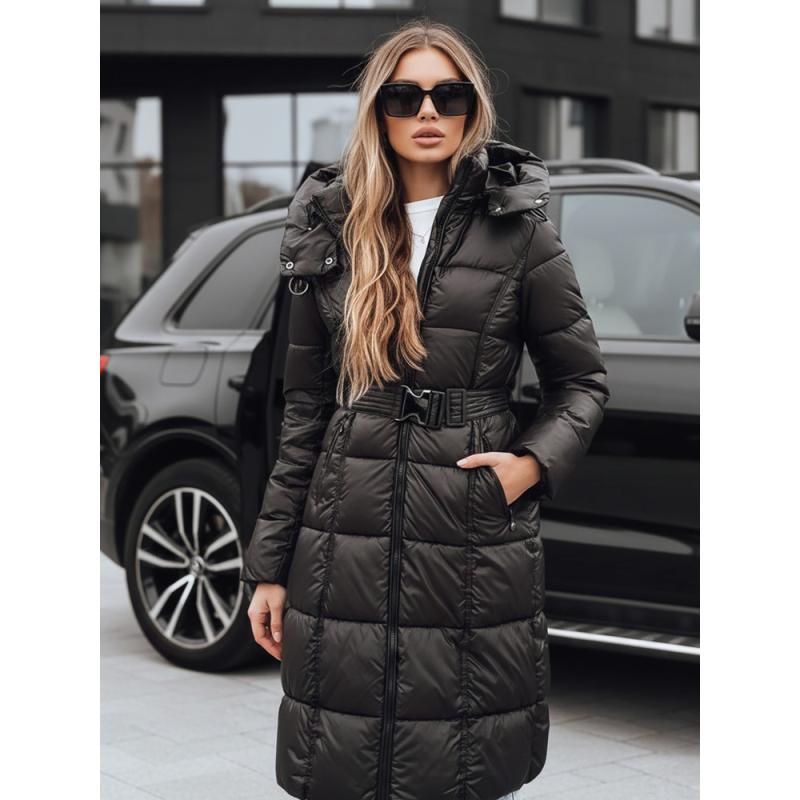 Dámská zimní prošívaná bunda s kapucí, černá