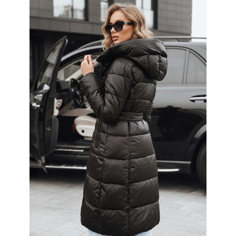 Dámská zimní prošívaná bunda s kapucí, černá