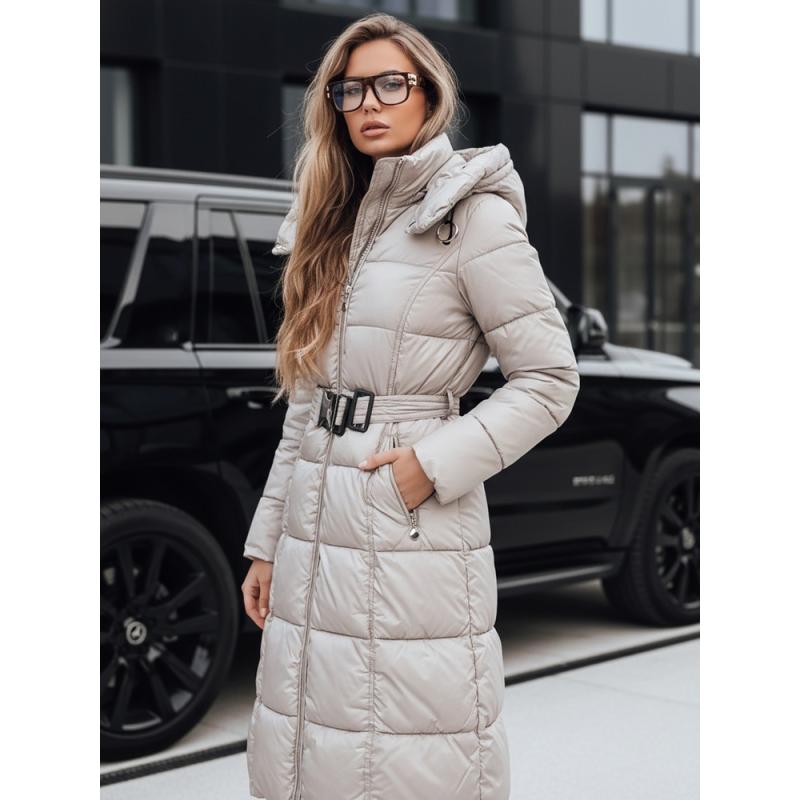 Dámská zimní prošívaná bunda s kapucí, béžová