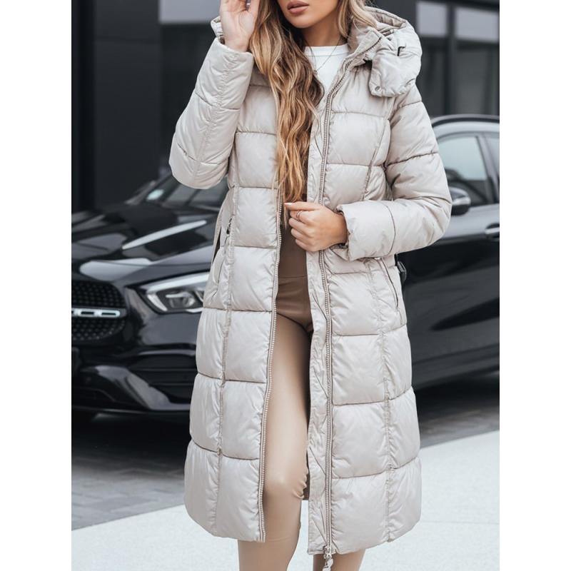 Dámská zimní prošívaná bunda s kapucí, béžová