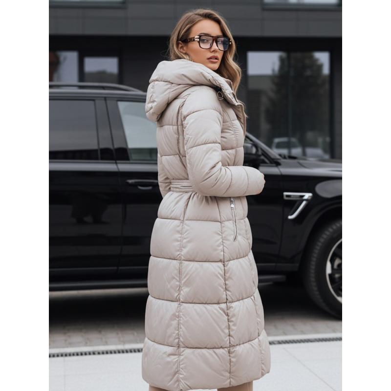 Dámská zimní prošívaná bunda s kapucí, béžová