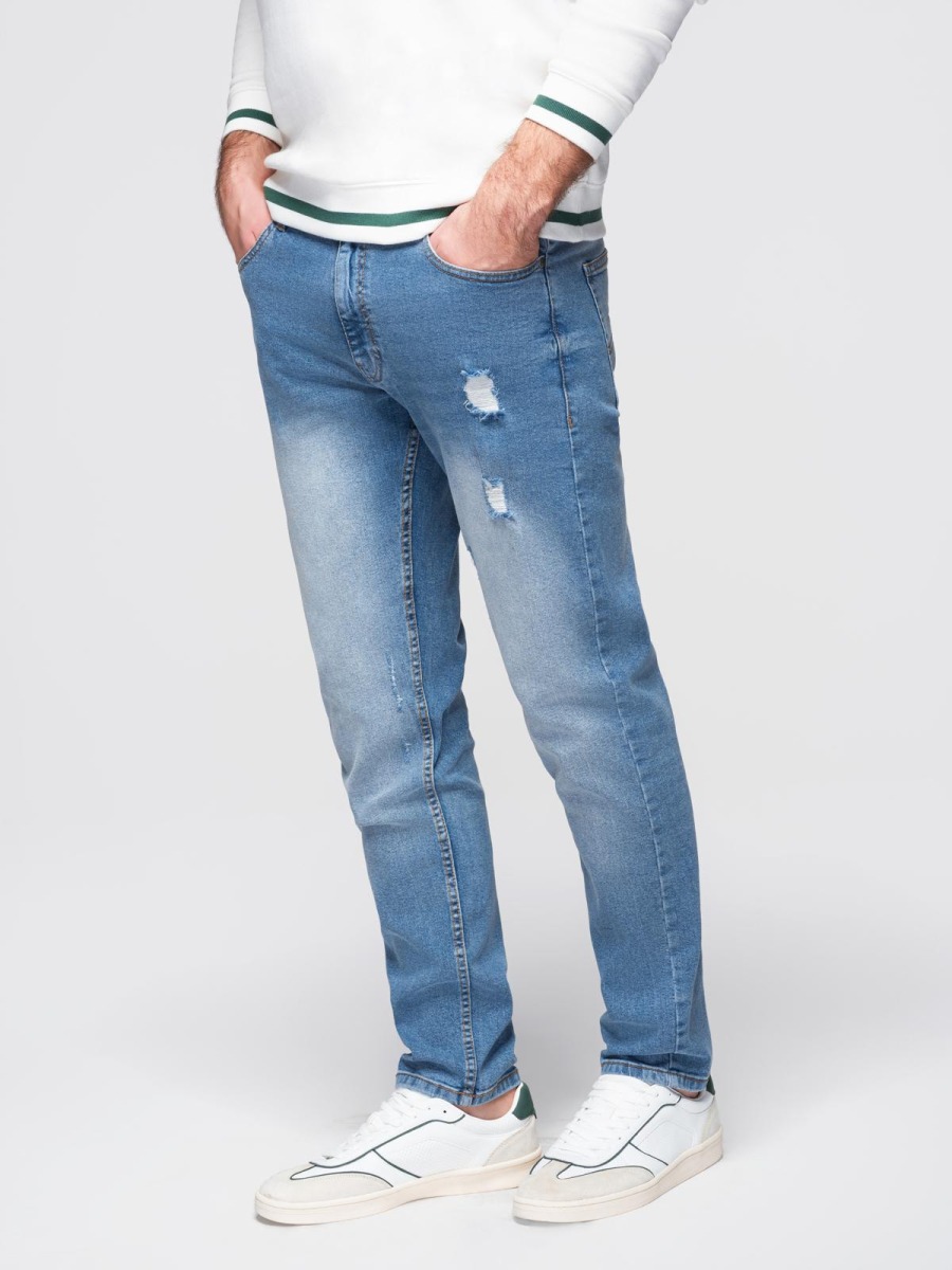 Pánské regular fit džíny s obnošeným efektem a klasickým zapínáním, modrá