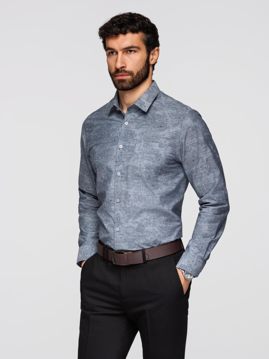Férfi regular fit flaneling hosszú ujjal és virágmintával, szürke