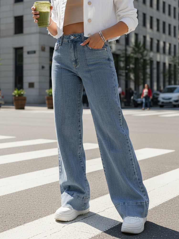 Női magas derekú wide leg farmernadrág, kék