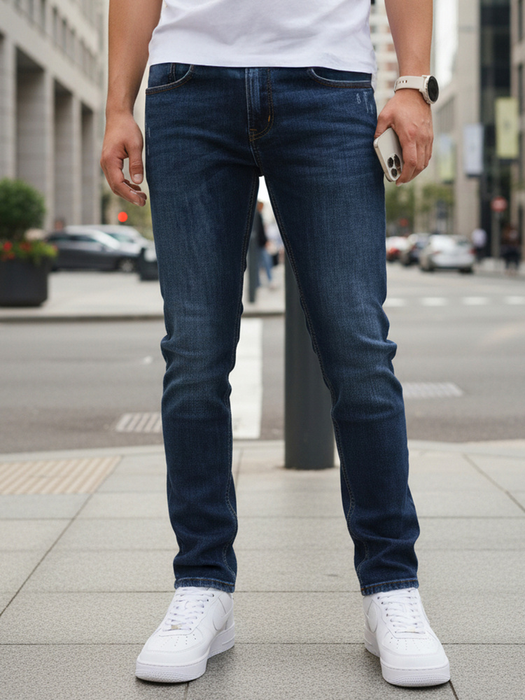 Pánské slim fit džíny s jemným stínováním, námořnická modrá