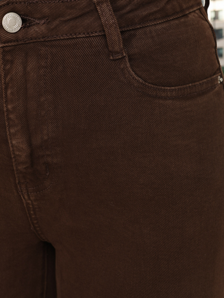 Dámske džínsy bootcut s vysokým pásom, hnedá - foto 5