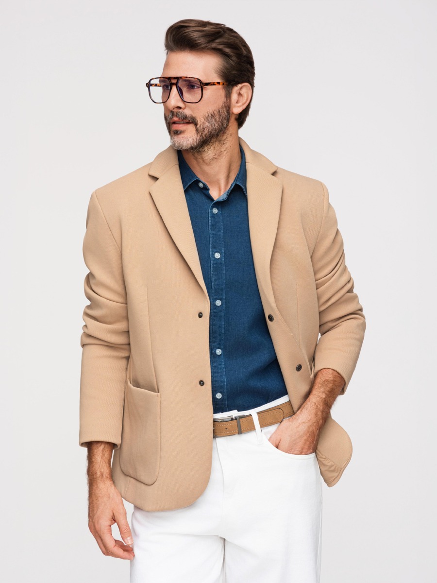 Pánské regular fit pletené sako s odnímatelnou kapucí a zapínáním na patentky, hnědé