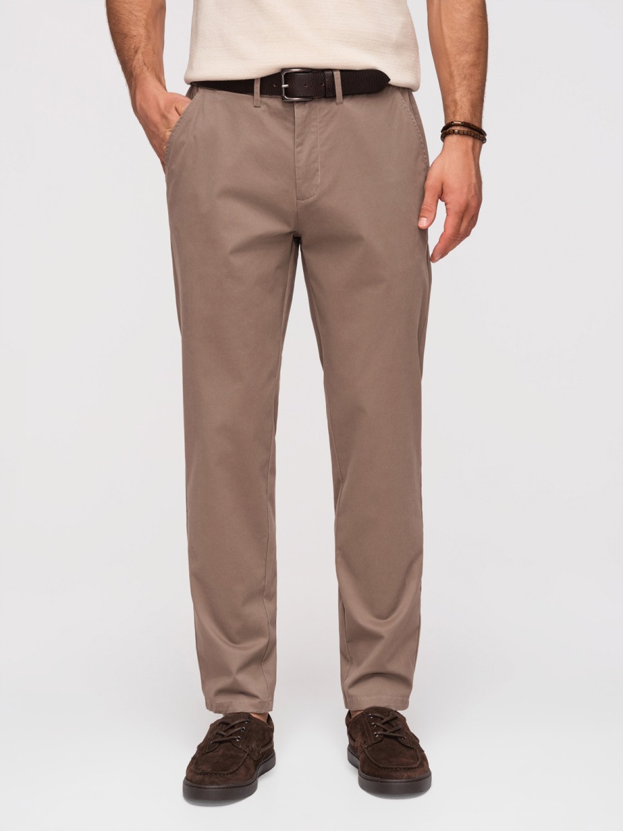Pánské celoroční regular fit chino kalhoty se zapínáním na zip a knoflík, hnědé