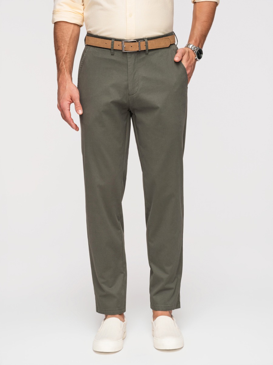 Pánské celoroční regular fit chino kalhoty se zapínáním na zip a knoflík, khaki