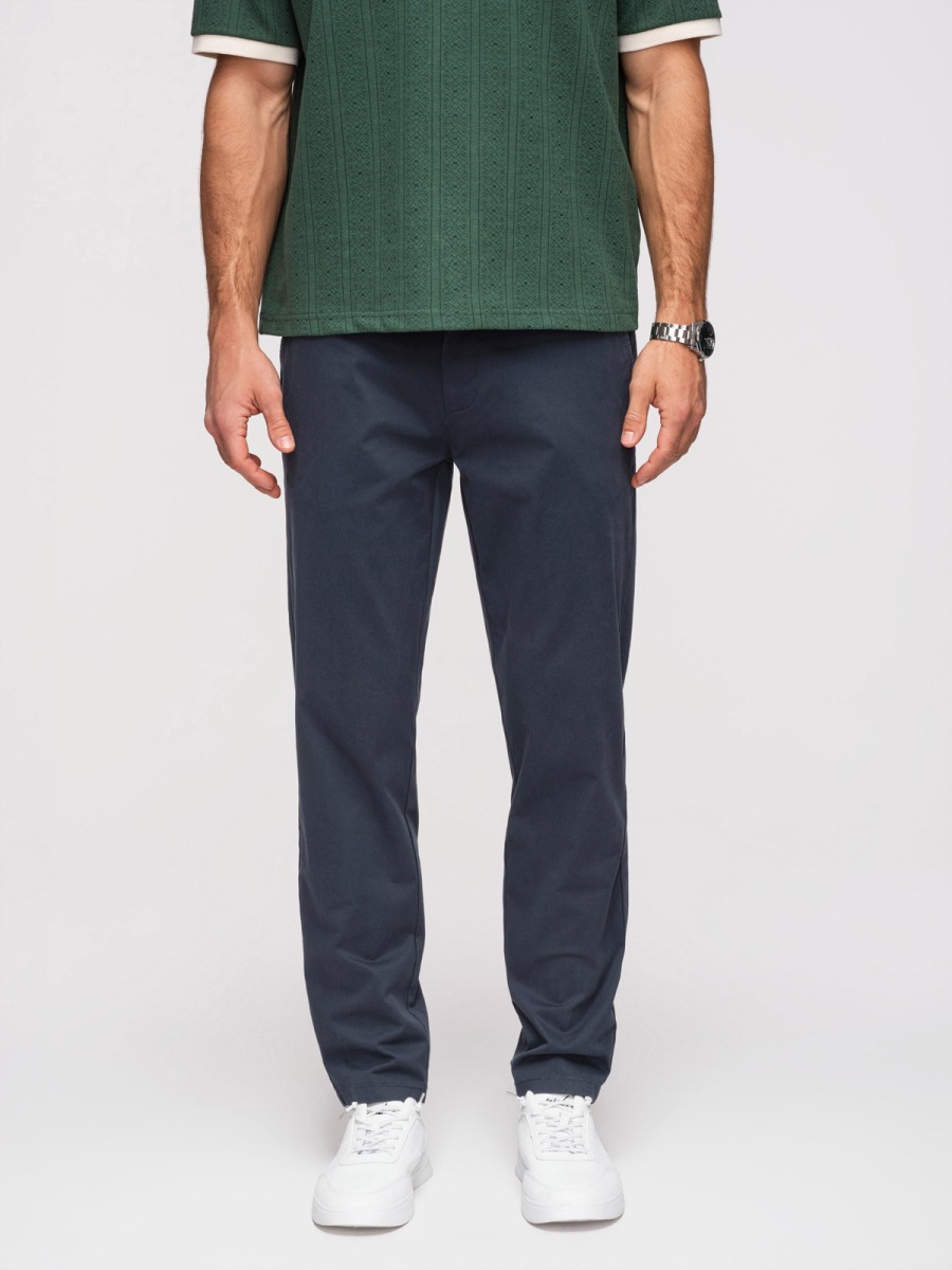 Pánské celoroční regular fit chino kalhoty se zapínáním na zip a knoflík, námořnická modrá