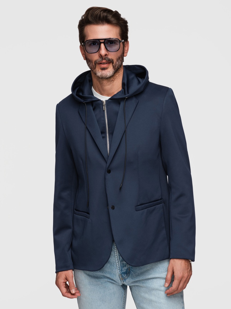 Pánské regular fit sako s odnímatelnou kapucí a vnitřní částí na zip, námořnická modrá