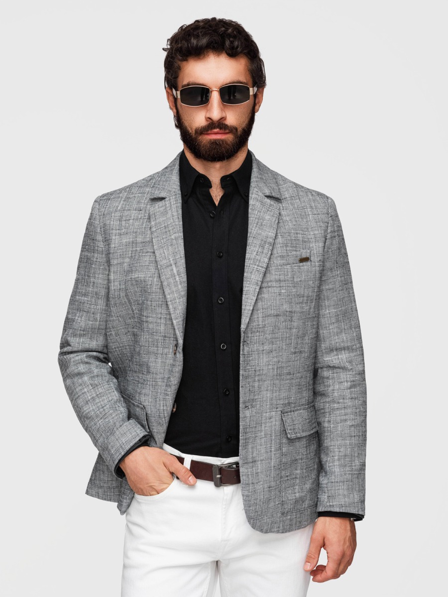 Pánské regular fit sako s rovnými klopami a náprsní kapsou, tmavě šedé
