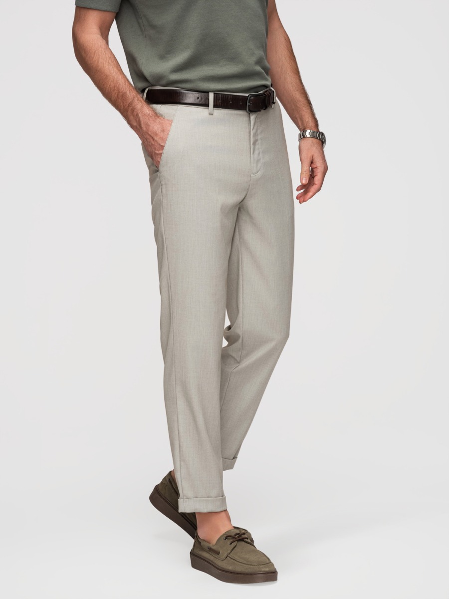 Pánske regular fit chino nohavice s vyhrnutými lemami, sivé