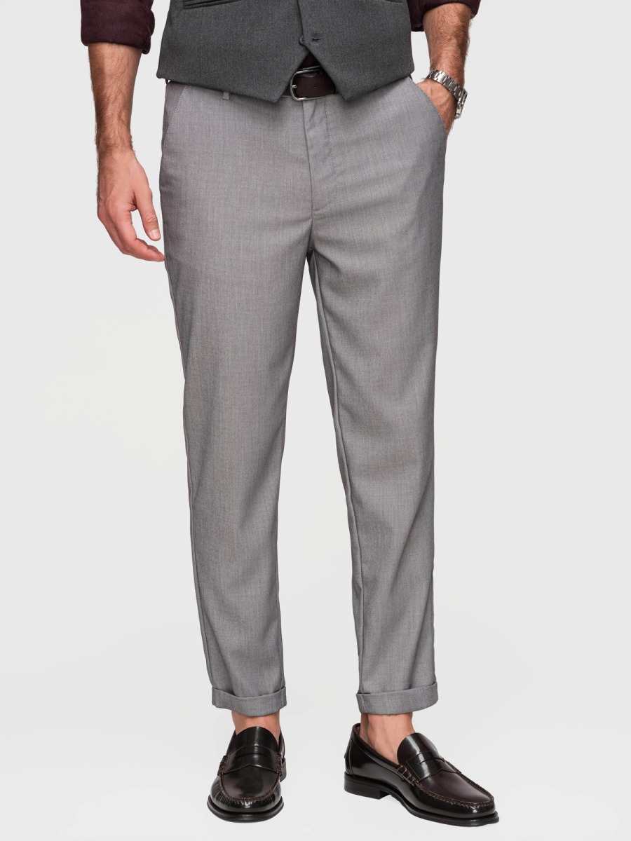 Férfi regular fit chino nadrág felhajtott szárvéggel, szürke