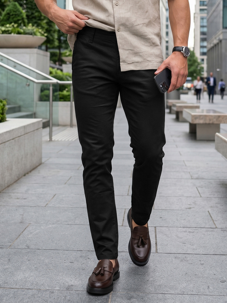 Férfi slim fit chino nadrág, fekete