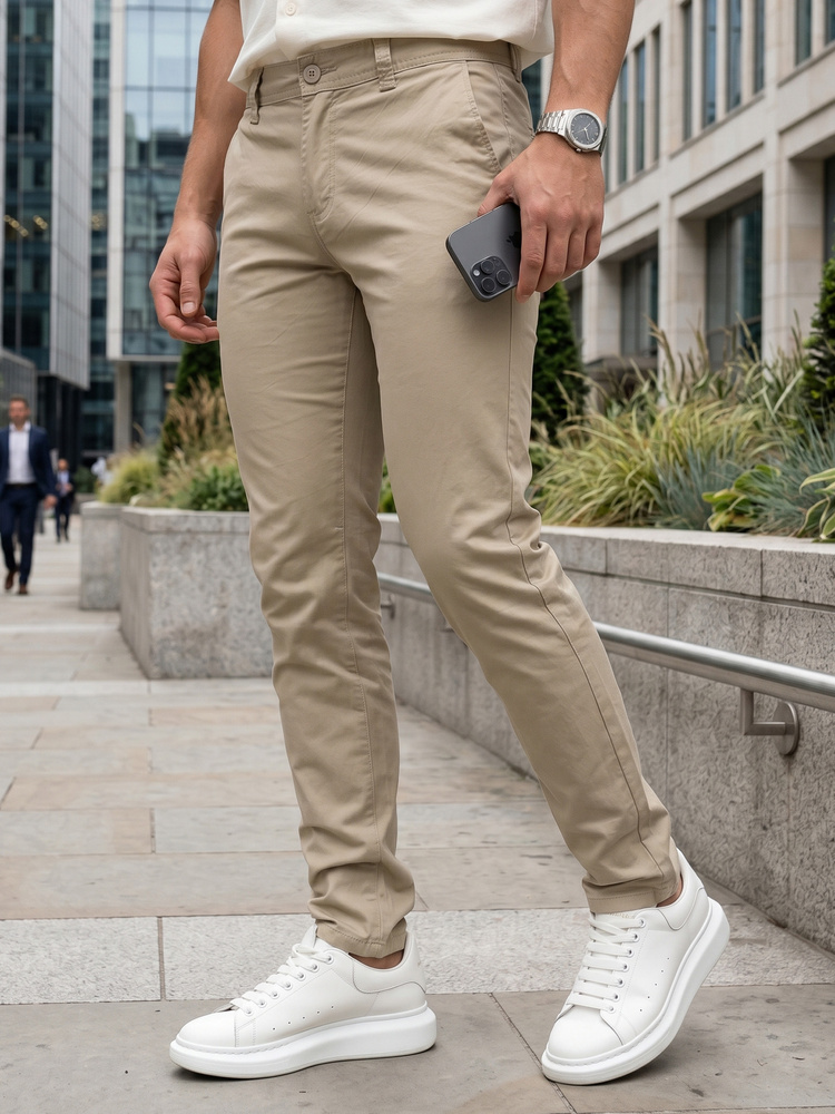 Férfi slim fit chino nadrág, bézs