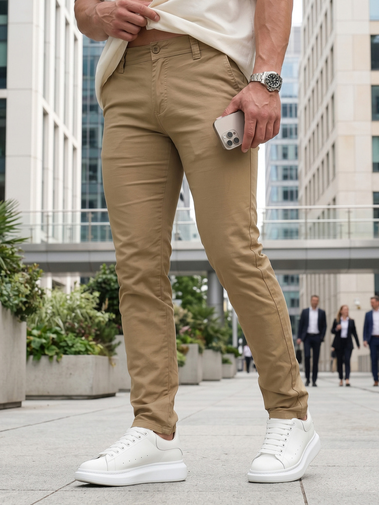 Férfi slim fit chino nadrág, bézs