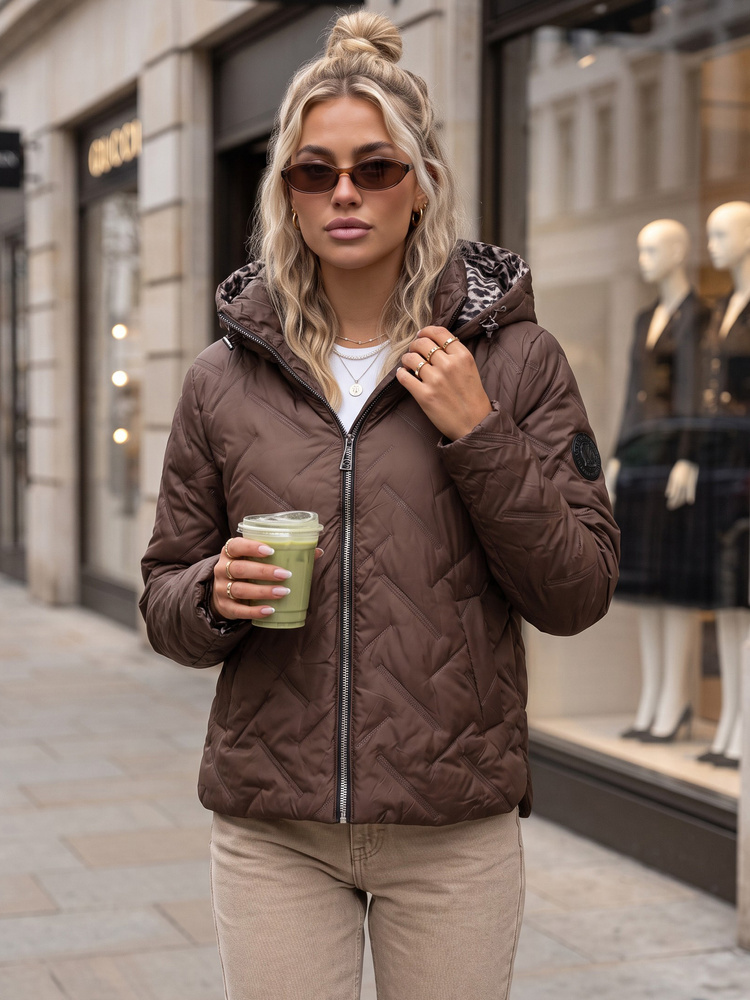 Női átmeneti steppelt dzseki levehető kapucnival, barna