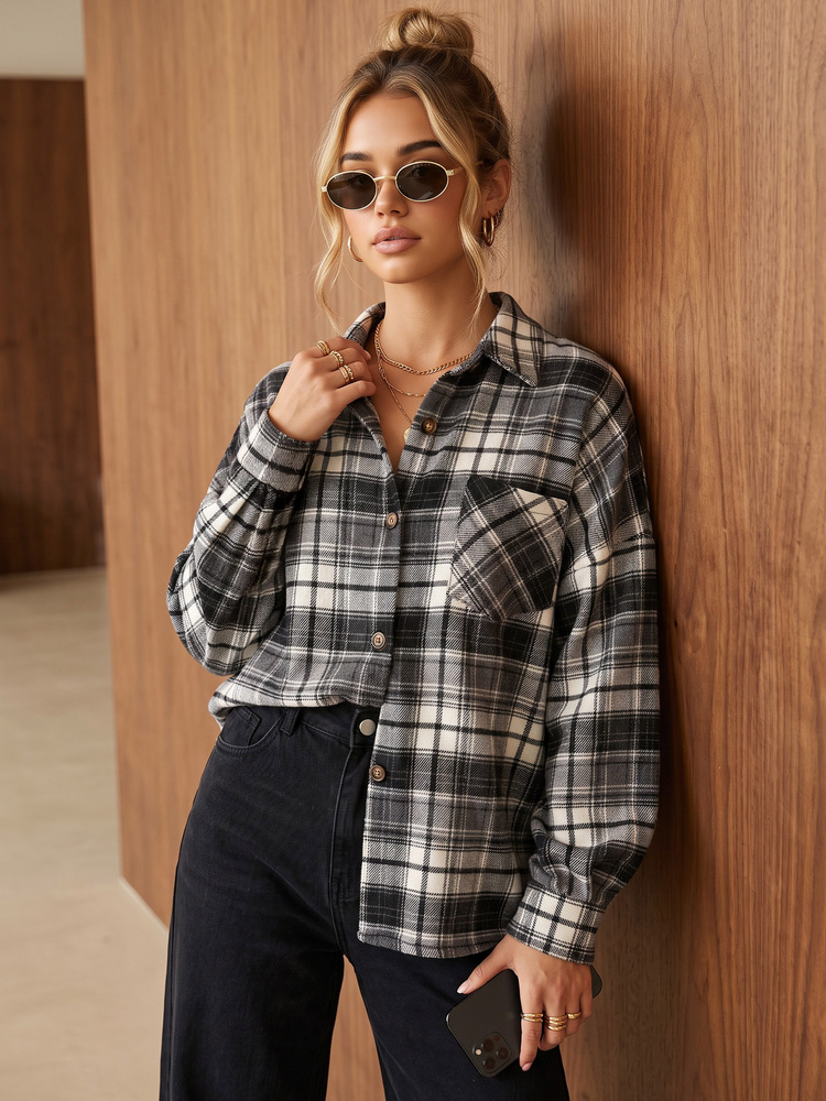 Női oversize flaneling hosszított hátrésszel, fekete