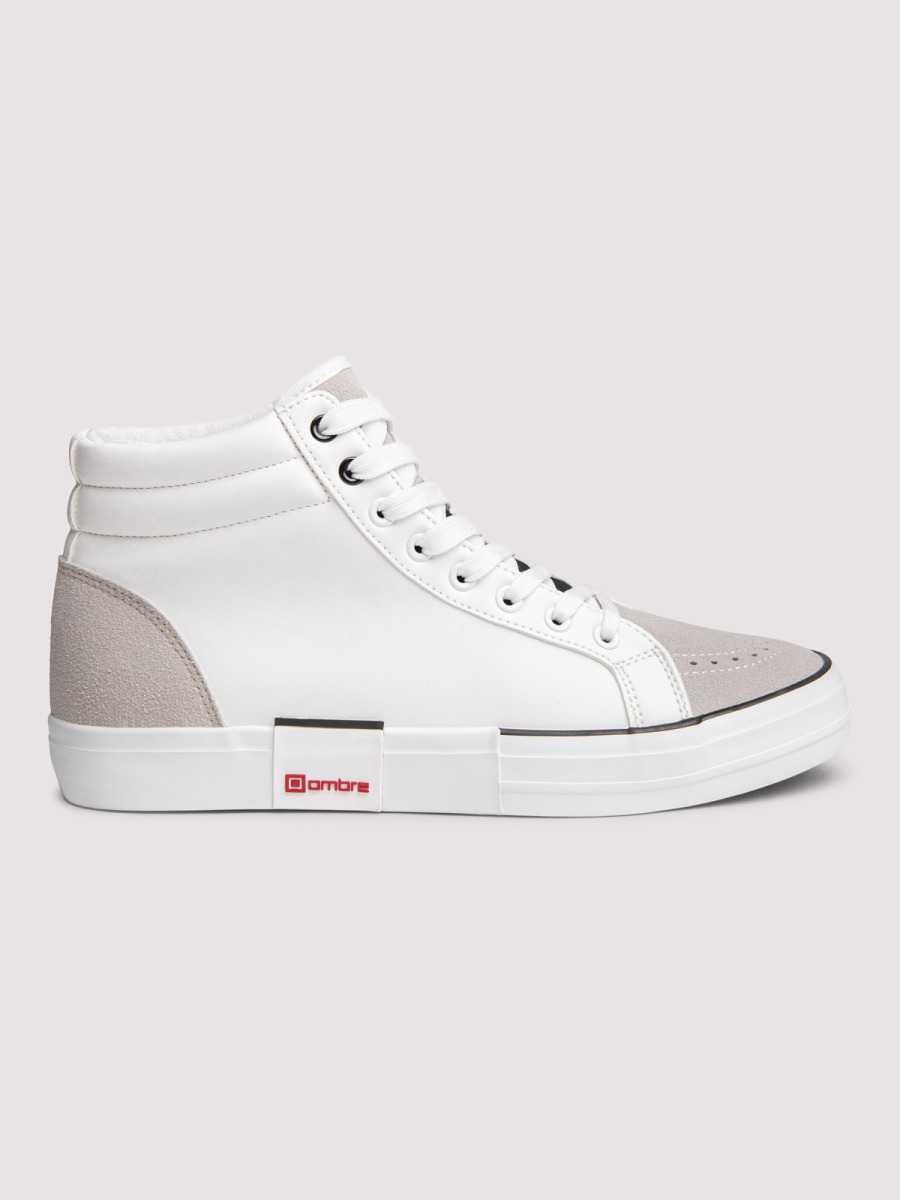 Férfi magas szárú műbőr sneaker texturált betétekkel, fehér