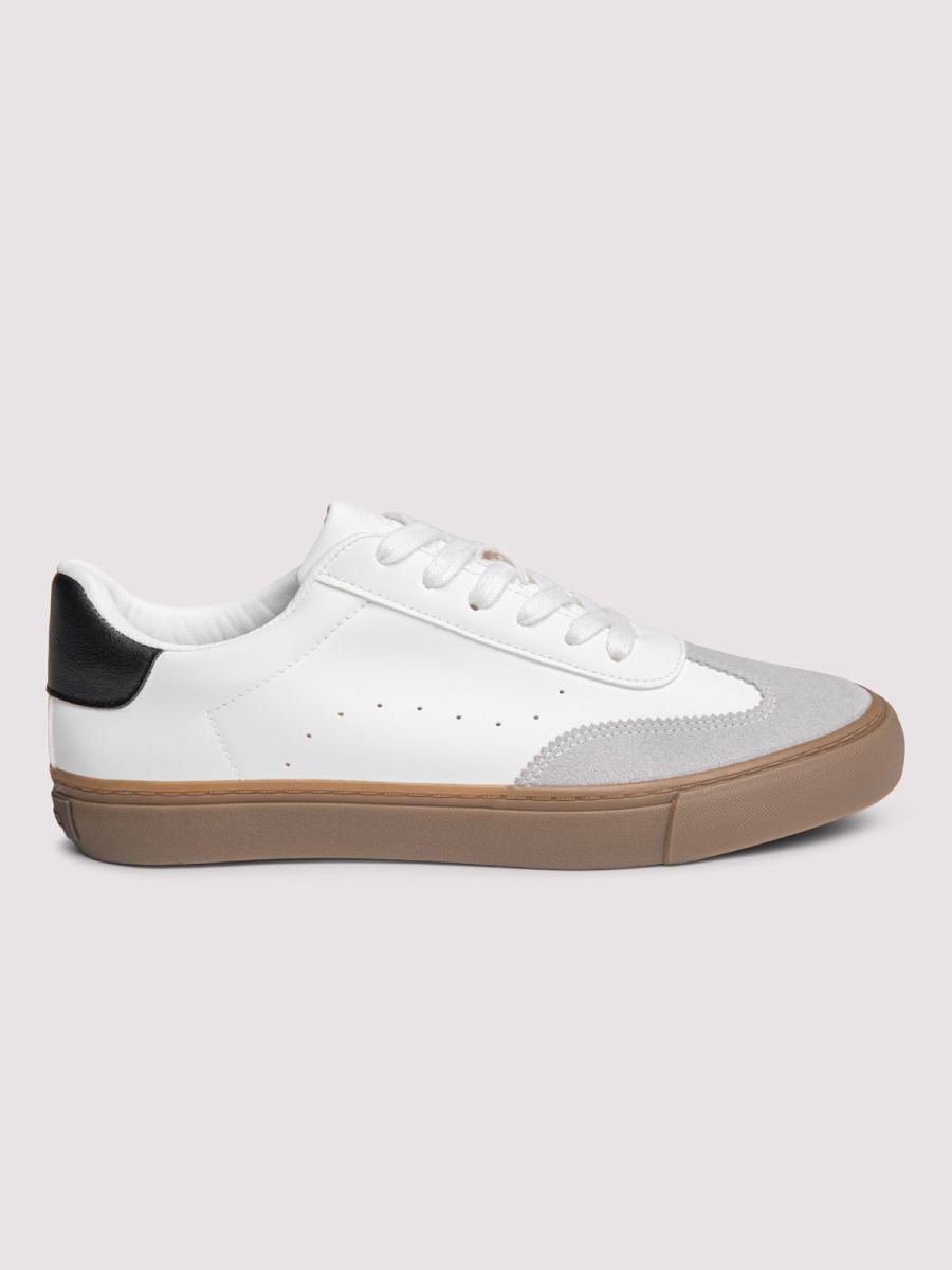 Férfi alacsony szárú fűzős sneaker texturált betétekkel, fehér