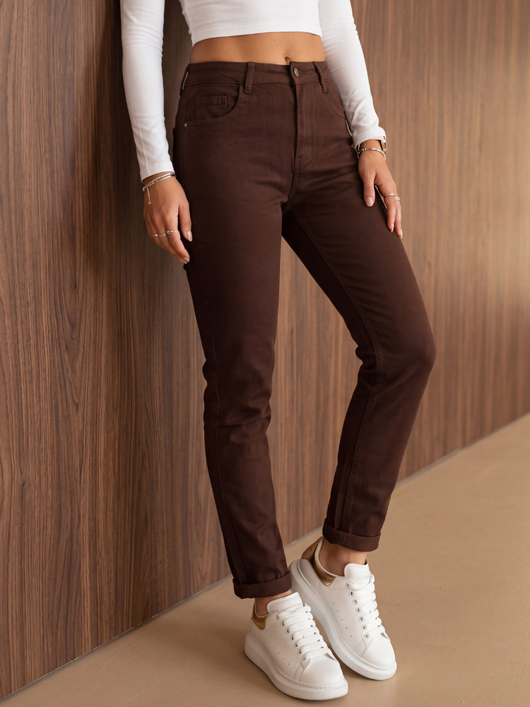 Dámske džínsy mom fit s vysokým pásom, hnedá
