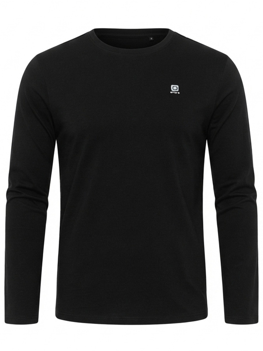Pánské slim fit tričko s dlouhým rukávem a kulatým výstřihem, černá