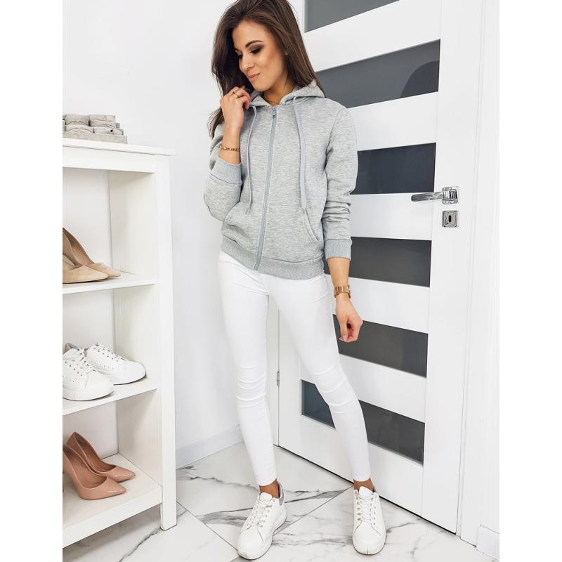 Női kapucnis, cipzáras pulóver VICTORIA világosszürke