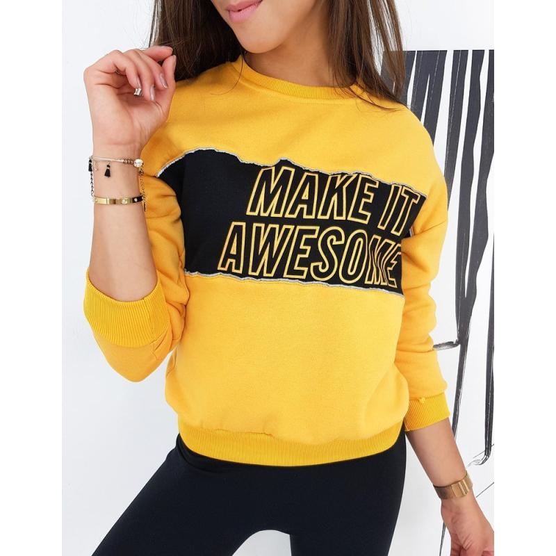 Női kapucnis pulóver MAKE IT felirattal sárga színben