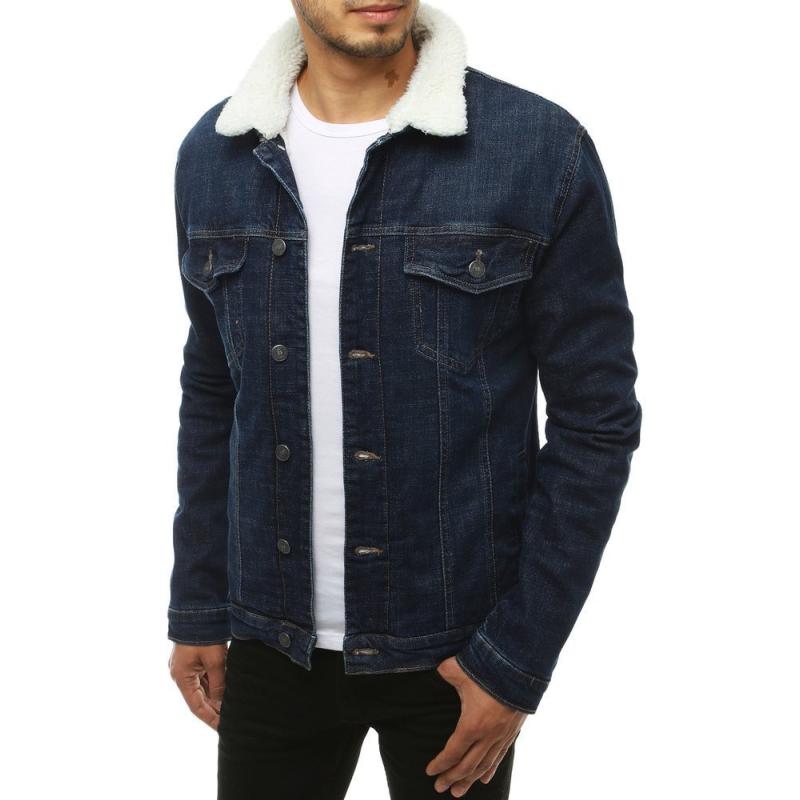 Pánska bunda džínsová s kožušinkou tmavo modrá tx3389