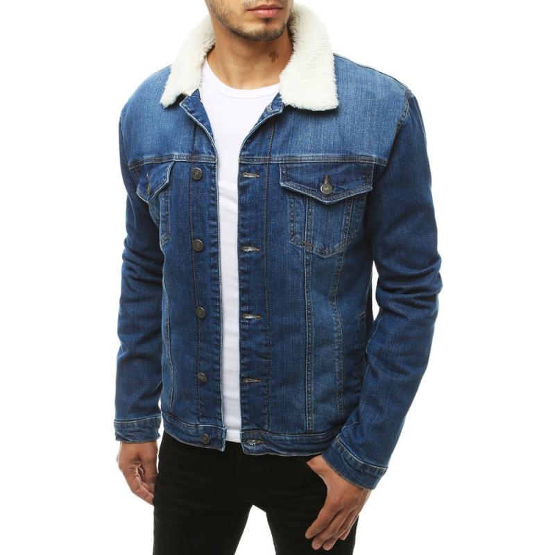 Pánska bunda džínsová s kožušinkou modrá tx3390