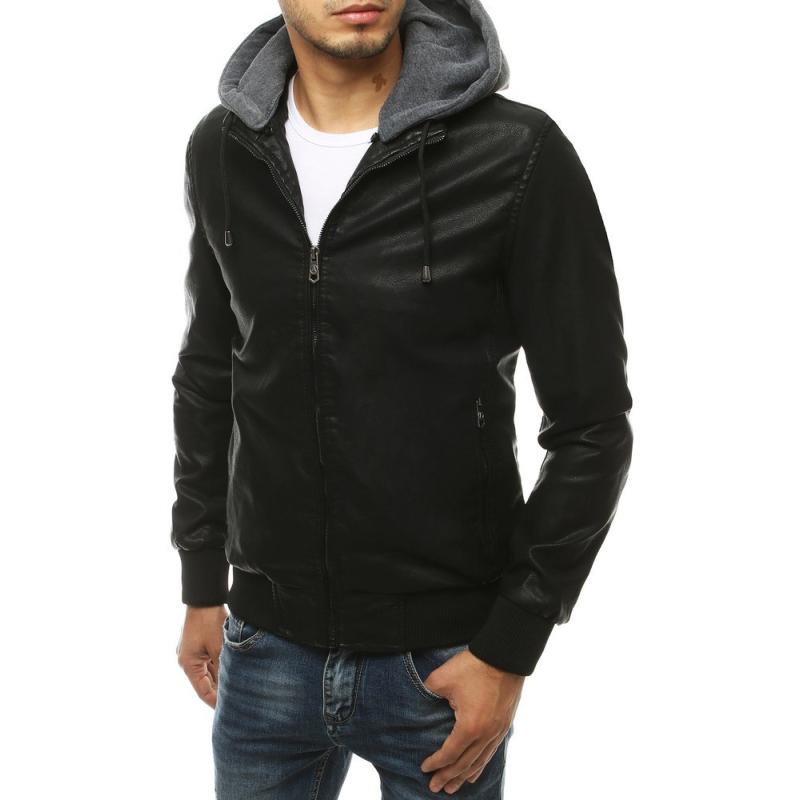 Pánská bunda kožená s kapucí černá tx3456