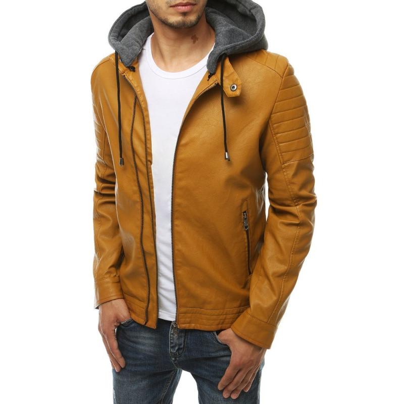Pánská bunda kožená s kapucí karamelová tx3458