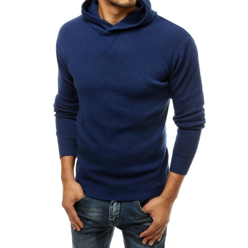 Pánsky sveter s kapucňou modrý wx1466