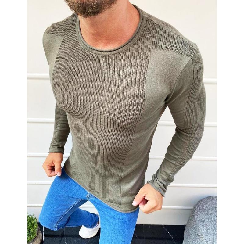 Pánsky celoprepínací sveter v khaki farbe