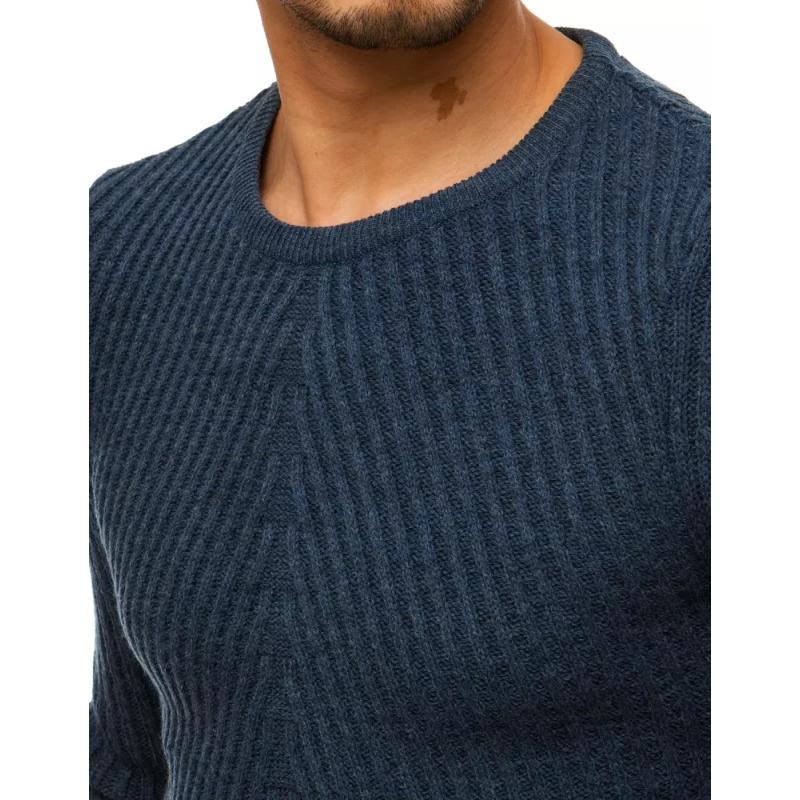 Pánsky sveter so šnúrkami modrý