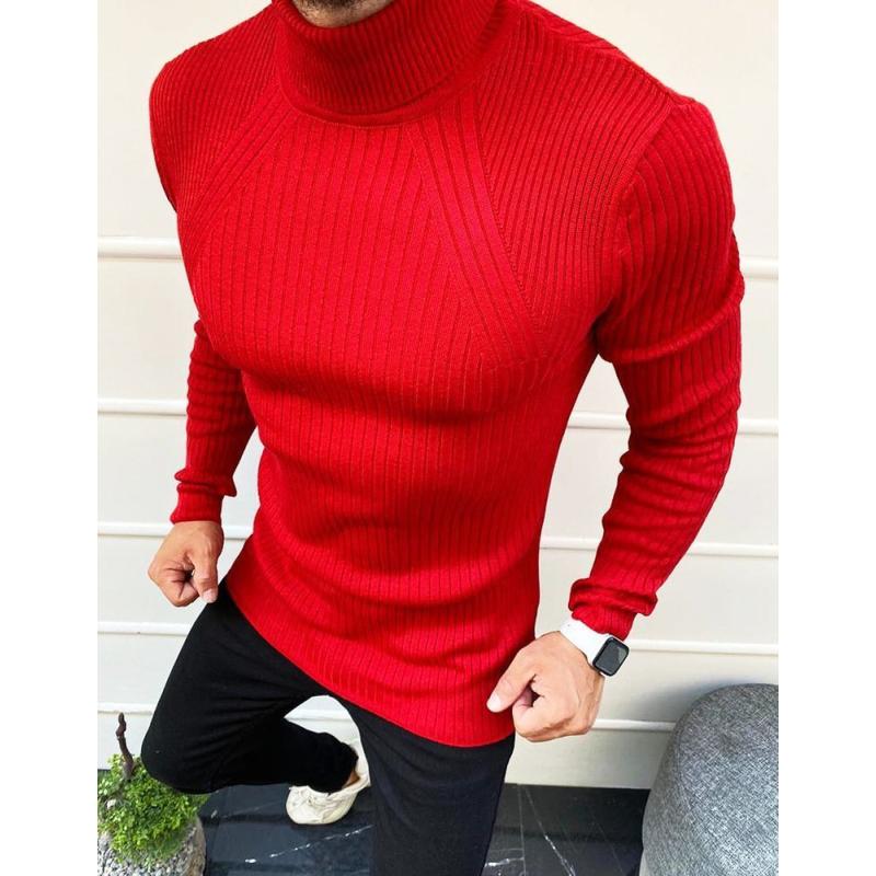Pánsky rolákový sveter červený
