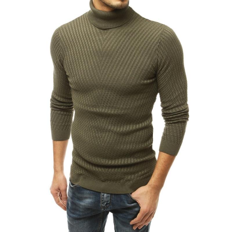 Férfi garbó pulóver khaki színben